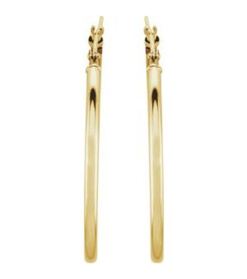 20270 Earring 14K Yellow 34 Mm 2 Mm Pair Catch Polished Round Tube Hoop Earrings