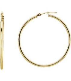 20270 Earring 14K Yellow 40 Mm 2 Mm Pair Catch Polished Round Tube Hoop Earrings