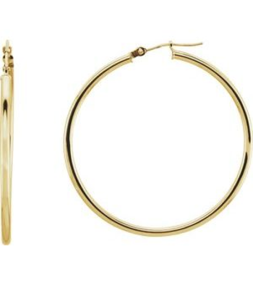 20270 Earring 14K Yellow 40 Mm 2 Mm Pair Catch Polished Round Tube Hoop Earrings