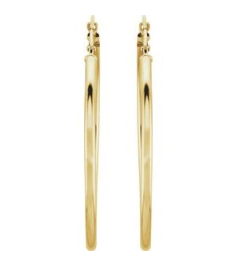20270 Earring 14K Yellow 40 Mm 2 Mm Pair Catch Polished Round Tube Hoop Earrings