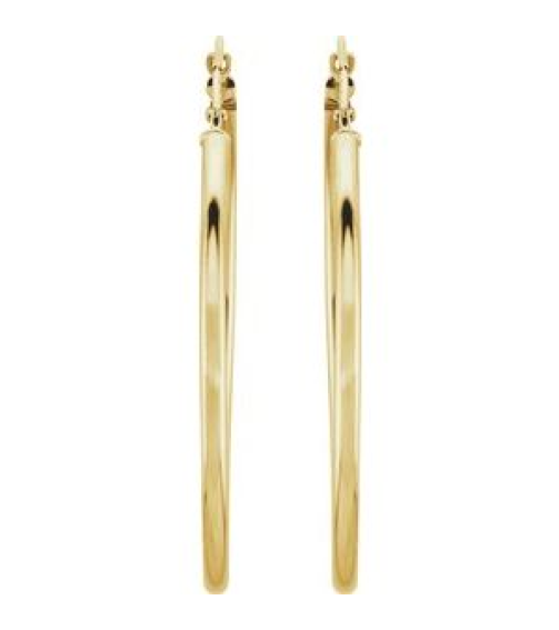 20270 Earring 14K Yellow 40 Mm 2 Mm Pair Catch Polished Round Tube Hoop Earrings