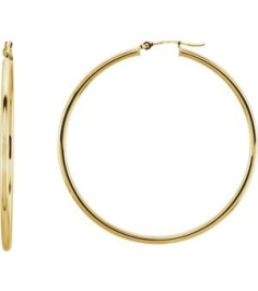 20270 Earring 14K Yellow 47 Mm 2 Mm Pair Catch Polished Round Tube Hoop Earrings