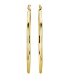 20270 Earring 14K Yellow 47 Mm 2 Mm Pair Catch Polished Round Tube Hoop Earrings