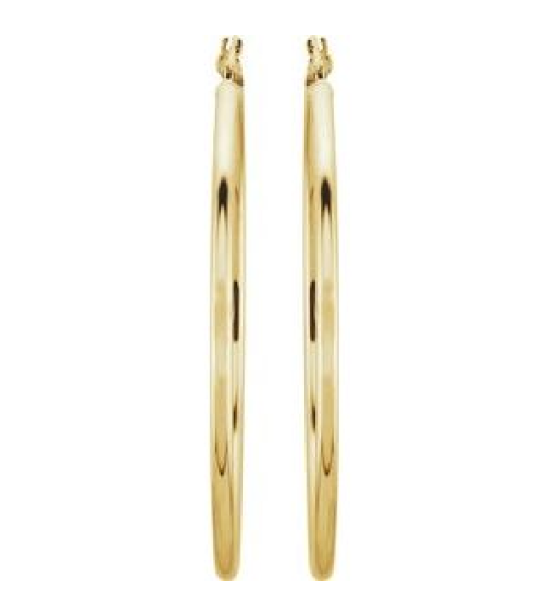 20270 Earring 14K Yellow 47 Mm 2 Mm Pair Catch Polished Round Tube Hoop Earrings