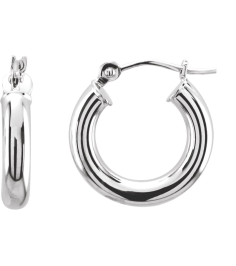 20270 Earring 14K White 15 Mm 3 Mm Pair Catch Polished Round Tube Hoop Earrings