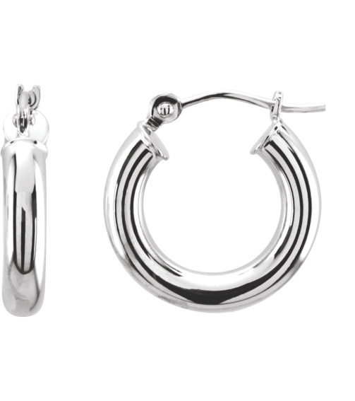 20270 Earring 14K White 15 Mm 3 Mm Pair Catch Polished Round Tube Hoop Earrings