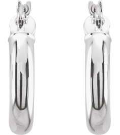 20270 Earring 14K White 15 Mm 3 Mm Pair Catch Polished Round Tube Hoop Earrings