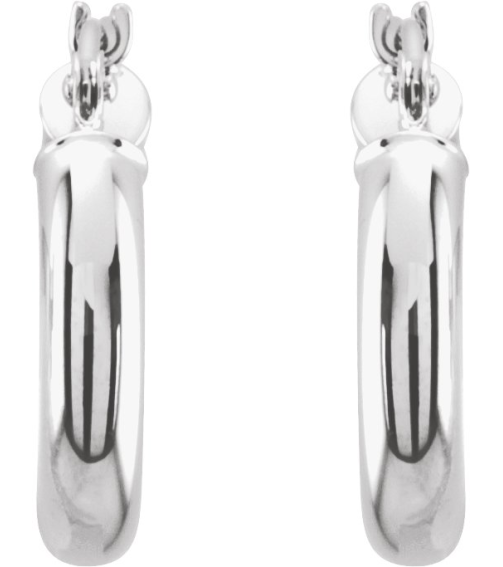 20270 Earring 14K White 15 Mm 3 Mm Pair Catch Polished Round Tube Hoop Earrings