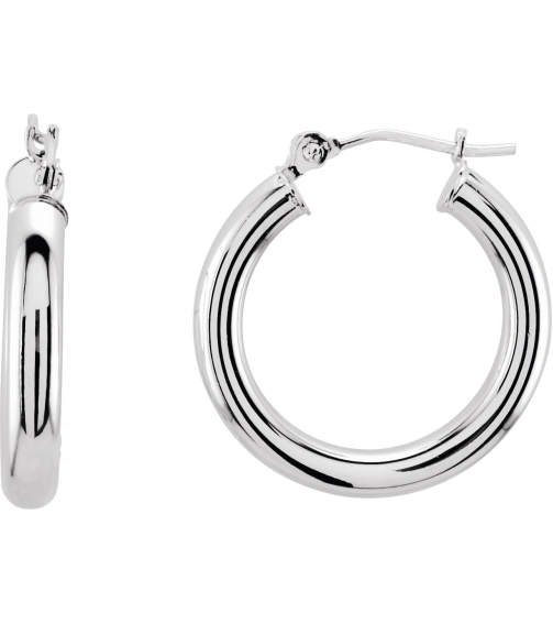 20270 Earring 14K White 20 Mm 3 Mm Pair Catch Polished Round Tube Hoop Earrings