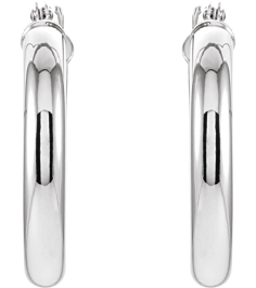 20270 Earring 14K White 20 Mm 3 Mm Pair Catch Polished Round Tube Hoop Earrings