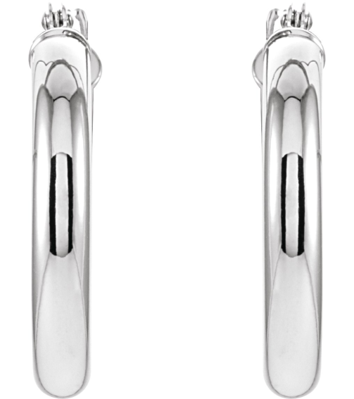 20270 Earring 14K White 20 Mm 3 Mm Pair Catch Polished Round Tube Hoop Earrings