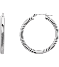 20270 Earring 14K White 25 Mm 3 Mm Pair Catch Polished Round Tube Hoop Earrings