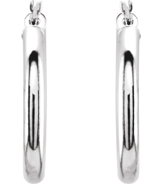 20270 Earring 14K White 25 Mm 3 Mm Pair Catch Polished Round Tube Hoop Earrings