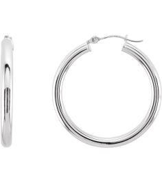 20270 Earring 14K White 30 Mm 3 Mm Pair Catch Polished Round Tube Hoop Earrings