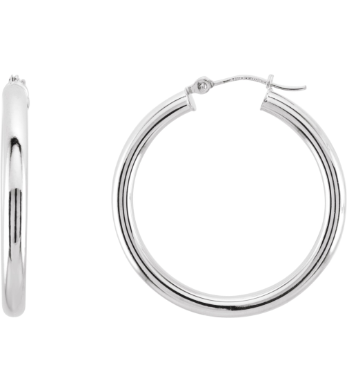 20270 Earring 14K White 30 Mm 3 Mm Pair Catch Polished Round Tube Hoop Earrings