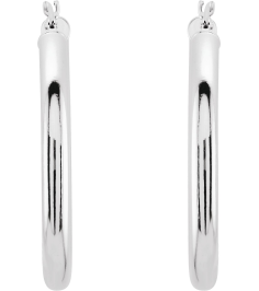 20270 Earring 14K White 30 Mm 3 Mm Pair Catch Polished Round Tube Hoop Earrings