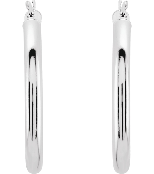 20270 Earring 14K White 30 Mm 3 Mm Pair Catch Polished Round Tube Hoop Earrings