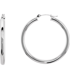 20270 Earring 14K White 35 Mm 3 Mm Pair Catch Polished Round Tube Hoop Earrings