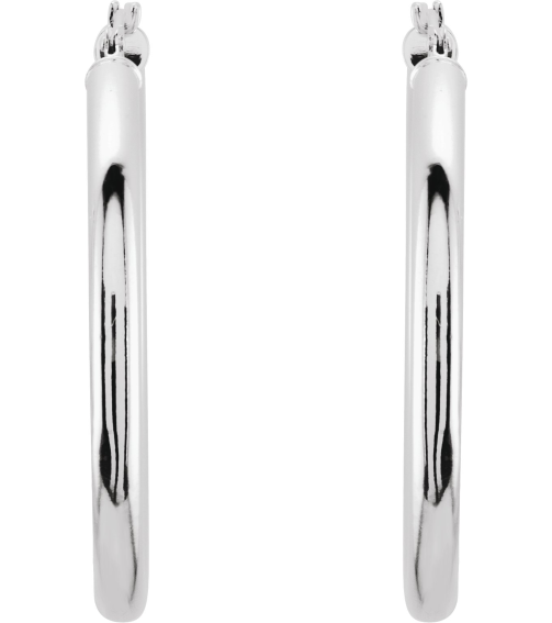 20270 Earring 14K White 35 Mm 3 Mm Pair Catch Polished Round Tube Hoop Earrings