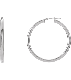 20270 Earring 14K White 40 Mm 3 Mm Pair Catch Polished Round Tube Hoop Earrings