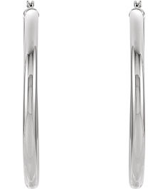 20270 Earring 14K White 40 Mm 3 Mm Pair Catch Polished Round Tube Hoop Earrings