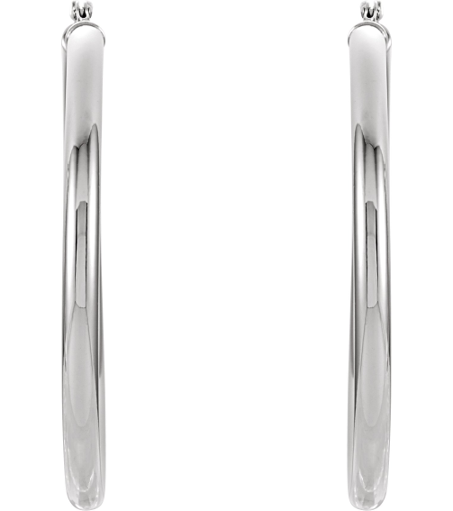 20270 Earring 14K White 40 Mm 3 Mm Pair Catch Polished Round Tube Hoop Earrings