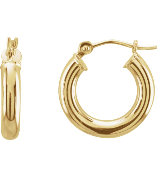 20270 Earring 14K Yellow 15 Mm 3 Mm Pair Catch Polished Round Tube Hoop Earrings