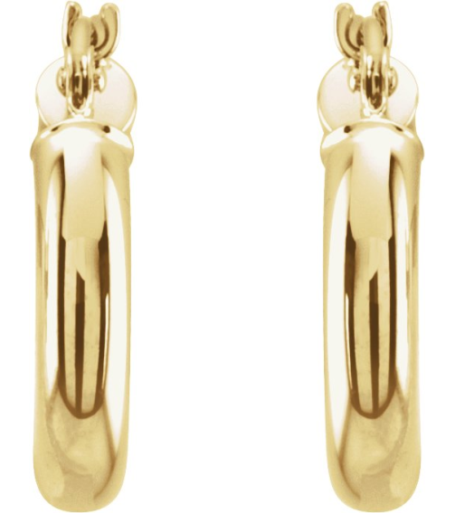 20270 Earring 14K Yellow 15 Mm 3 Mm Pair Catch Polished Round Tube Hoop Earrings
