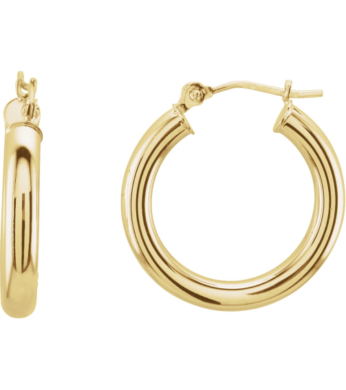 20270 Earring 14K Yellow 20 Mm 3 Mm Pair Catch Polished Round Tube Hoop Earrings