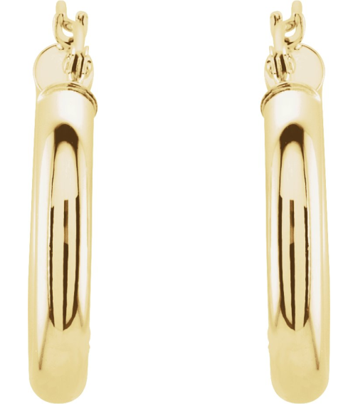 20270 Earring 14K Yellow 20 Mm 3 Mm Pair Catch Polished Round Tube Hoop Earrings