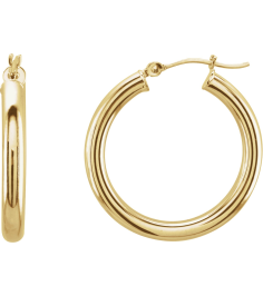 20270 Earring 14K Yellow 25 Mm 3 Mm Pair Catch Polished Round Tube Hoop Earrings