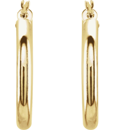 20270 Earring 14K Yellow 25 Mm 3 Mm Pair Catch Polished Round Tube Hoop Earrings