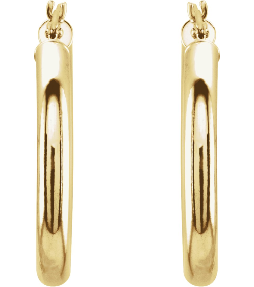 20270 Earring 14K Yellow 25 Mm 3 Mm Pair Catch Polished Round Tube Hoop Earrings