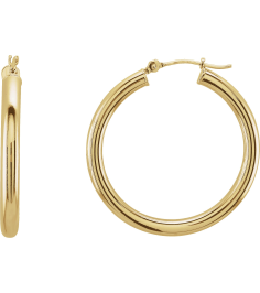 20270 Earring 14K Yellow 30 Mm 3 Mm Pair Catch Polished Round Tube Hoop Earrings
