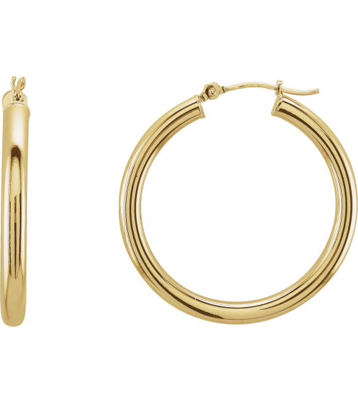 20270 Earring 14K Yellow 30 Mm 3 Mm Pair Catch Polished Round Tube Hoop Earrings