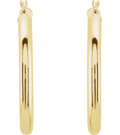 20270 Earring 14K Yellow 30 Mm 3 Mm Pair Catch Polished Round Tube Hoop Earrings