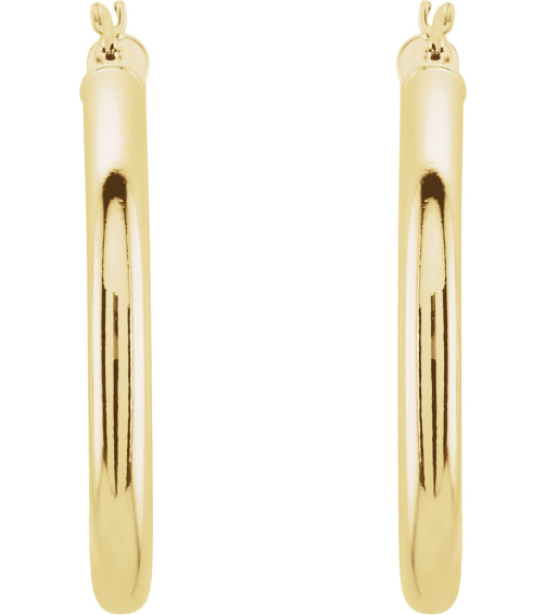 20270 Earring 14K Yellow 30 Mm 3 Mm Pair Catch Polished Round Tube Hoop Earrings