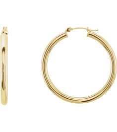 20270 Earring 14K Yellow 35 Mm 3 Mm Pair Catch Polished Round Tube Hoop Earrings