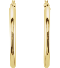 20270 Earring 14K Yellow 35 Mm 3 Mm Pair Catch Polished Round Tube Hoop Earrings