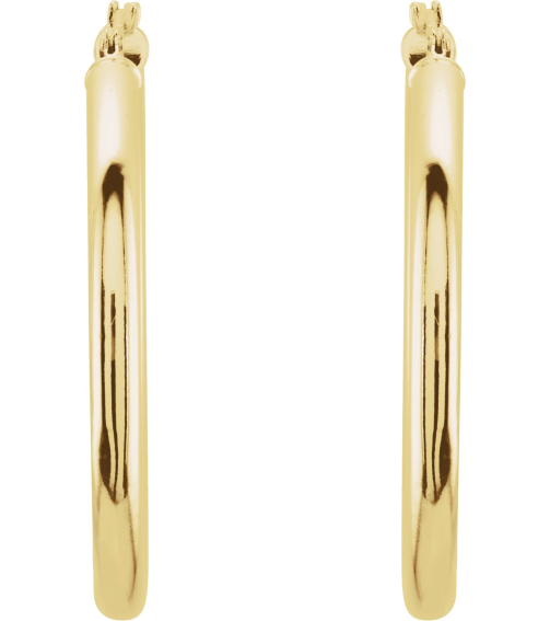 20270 Earring 14K Yellow 35 Mm 3 Mm Pair Catch Polished Round Tube Hoop Earrings
