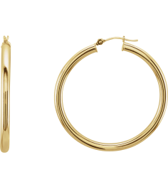 20270 Earring 14K Yellow 40 Mm 3 Mm Pair Catch Polished Round Tube Hoop Earrings