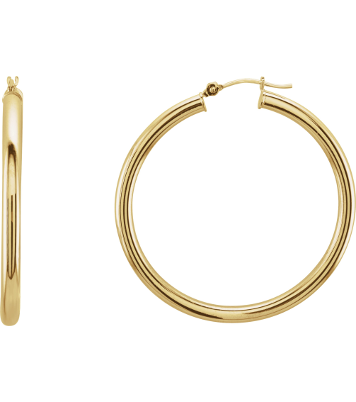 20270 Earring 14K Yellow 40 Mm 3 Mm Pair Catch Polished Round Tube Hoop Earrings