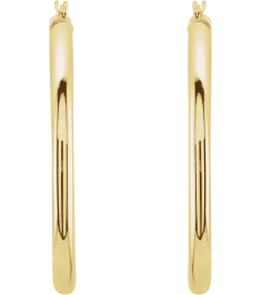 20270 Earring 14K Yellow 40 Mm 3 Mm Pair Catch Polished Round Tube Hoop Earrings