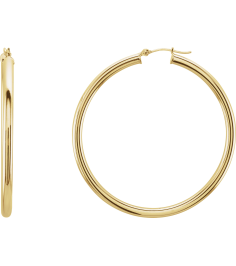 20270 Earring 14K Yellow 48 Mm 3 Mm Pair Catch Polished Round Tube Hoop Earrings