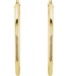 20270 Earring 14K Yellow 48 Mm 3 Mm Pair Catch Polished Round Tube Hoop Earrings