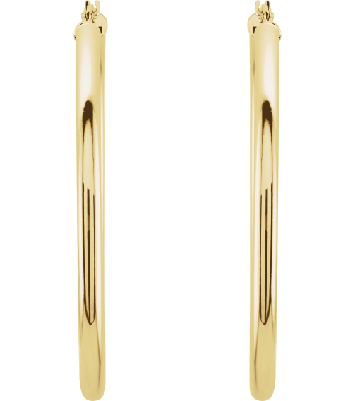 20270 Earring 14K Yellow 48 Mm 3 Mm Pair Catch Polished Round Tube Hoop Earrings