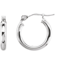 20270 Earring 14K White 13 Mm 2 Mm Pair Catch Polished Round Tube Hoop Earrings