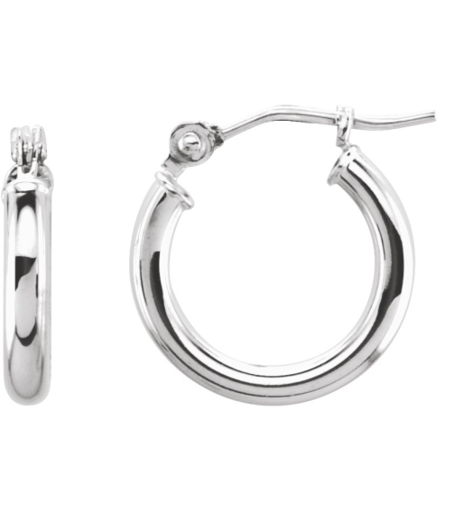 20270 Earring 14K White 13 Mm 2 Mm Pair Catch Polished Round Tube Hoop Earrings