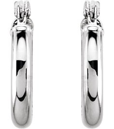 20270 Earring 14K White 13 Mm 2 Mm Pair Catch Polished Round Tube Hoop Earrings