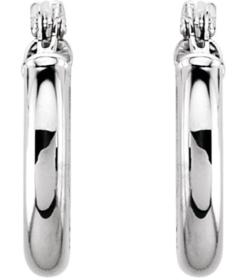20270 Earring 14K White 13 Mm 2 Mm Pair Catch Polished Round Tube Hoop Earrings